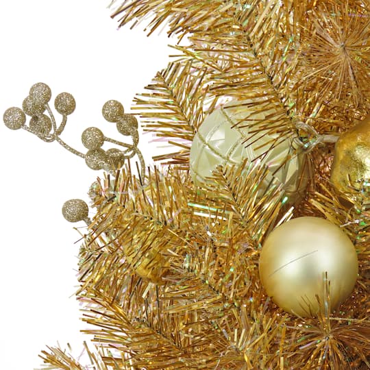 3ft. Pre-Lit Be Merry Gold Artificial Christmas Tree in Lattice Planter, Warm White LED Lights